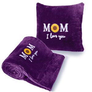 birthday gifts for mom, mom birthday gifts, mother's day mom gifts from daughter, valentines day gifts for mom, pillow blanket 2 in 1, i love you mom soft sunflower pillow blanket 80"x60" (purple)