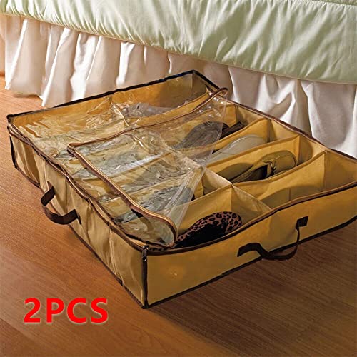 Under Bed Shoe Storage Organizer Set of 2,Clear Foldable Shoes Storage with Handles Fits 24 Pairs-Sturdy Underbed Shoe Containers Box Bed Drawers,Made Materials with Front Zippered Closure