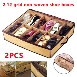 Under Bed Shoe Storage Organizer Set of 2,Clear Foldable Shoes Storage with Handles Fits 24 Pairs-Sturdy Underbed Shoe Containers Box Bed Drawers,Made Materials with Front Zippered Closure