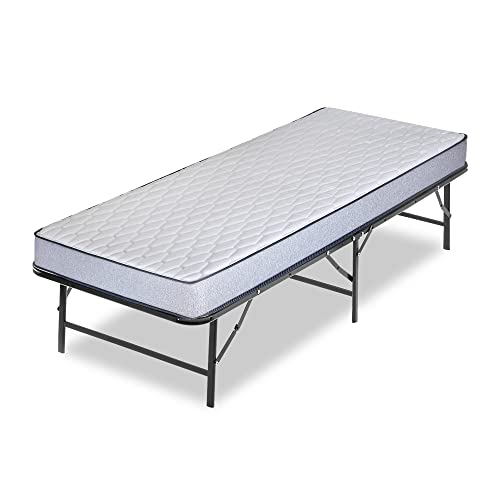 Zayton, 14-Inch Quickbase Metal Platform Bed Frame Foundation with 5" Medium Firm Tight Top High Density Foam Mattress, Twin, Gray