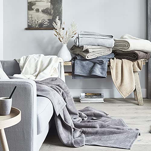 IBENA Plush Solid Color Cotton Blend Throw Blanket Porto - Day Grey