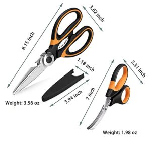 2 Pack Kitchen Shears Set Poultry Shears, Premium Heavy Duty Shears, Multi Purpose Strong Stainless Steel Kitchen Utility Scissors with Cover for Poultry, Fish, Meat, Vegetables Herbs, Bones