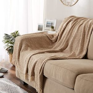 DII Rustic Farmhouse Double Diamond Woven Throw, 50x60, Stone