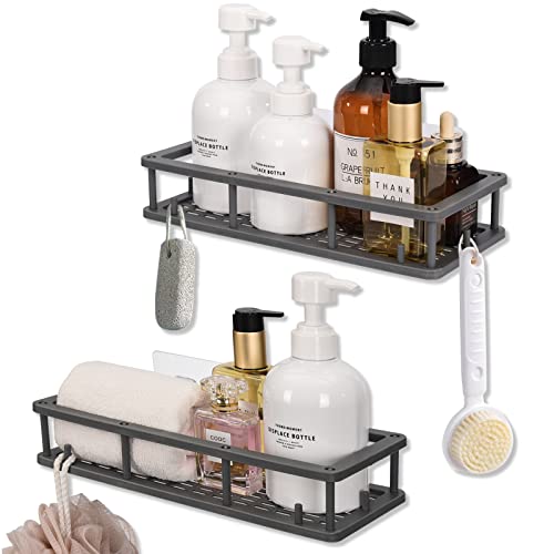 Infitran 2-Pack Shower Caddy Basket Shelf No Drilling Traceless Adhesive Shower Wall Shelves Bathroom Shower Storage Organizer Shampoo Holder Organizer for Bedroom Bathroom Living Room Kitchen (2)