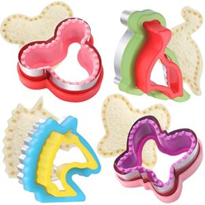 sandwich cutter and sealer, bread decruster sandwich maker cookie fruit vegetable cutters, 4pcs sandwich cutter and sealer set for kids lunchbox and bento box(dinosaur, butterfly, unicorn and mouse)