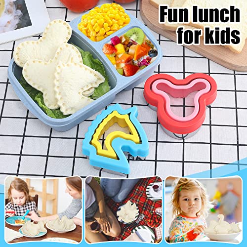 Sandwich Cutter and Sealer, Bread Decruster Sandwich Maker Cookie Fruit Vegetable Cutters, 4Pcs Sandwich Cutter and Sealer Set for Kids Lunchbox and Bento Box(Dinosaur, Butterfly, Unicorn and Mouse)