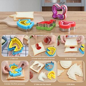 Sandwich Cutter and Sealer, Bread Decruster Sandwich Maker Cookie Fruit Vegetable Cutters, 4Pcs Sandwich Cutter and Sealer Set for Kids Lunchbox and Bento Box(Dinosaur, Butterfly, Unicorn and Mouse)