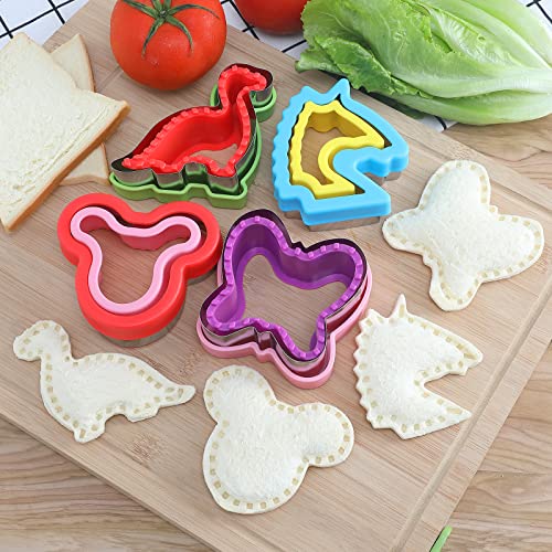 Sandwich Cutter and Sealer, Bread Decruster Sandwich Maker Cookie Fruit Vegetable Cutters, 4Pcs Sandwich Cutter and Sealer Set for Kids Lunchbox and Bento Box(Dinosaur, Butterfly, Unicorn and Mouse)