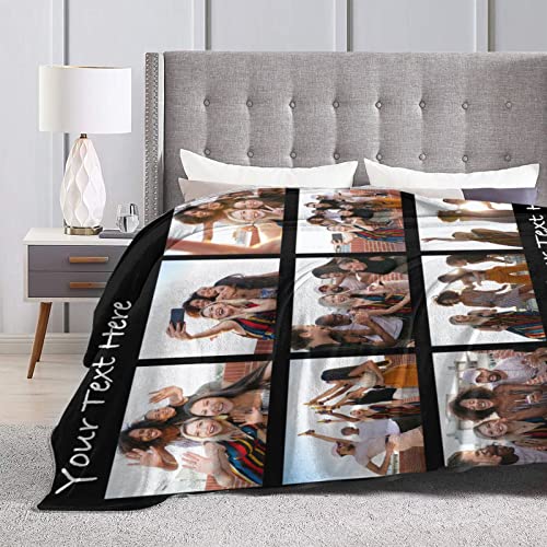 UMBOLIBOGO Custom Blanket Family Picture Personalized Photos Text Collage Customized Picture Throws Blankets for Couple Lover Adults Family Birthday