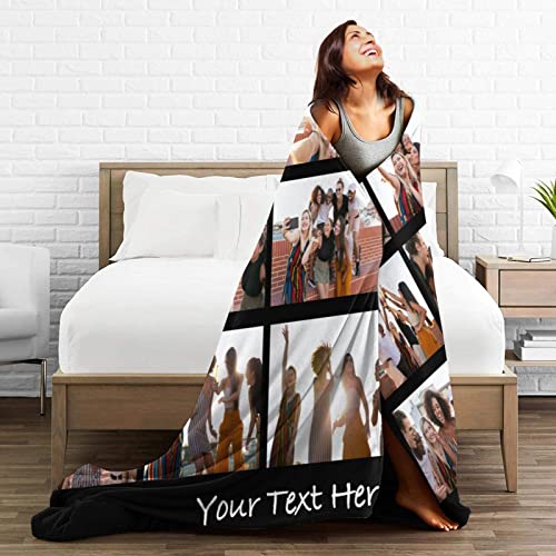 UMBOLIBOGO Custom Blanket Family Picture Personalized Photos Text Collage Customized Picture Throws Blankets for Couple Lover Adults Family Birthday