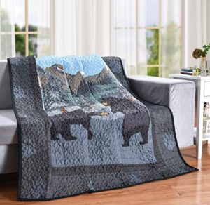 ll home what up bears woodland black bear friends 60" x 50" decorative throw quilt blanket