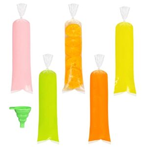 200 Pcs Ice Pop Bags, Disposable Popsicle Bags for Adults Kids, Plastic Ice Candy Bags with Funnel for Making Ice Pop, Yogurt, Ice Candy(2.4 x 11.8 In)