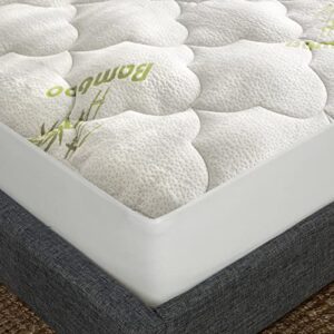 air mattress cover twin size thick bamboo mattress pad, quilted twin mattress topper cover, noiseless extra plush pillow top mattress topper twin fits 15-23 inches deep mattresse