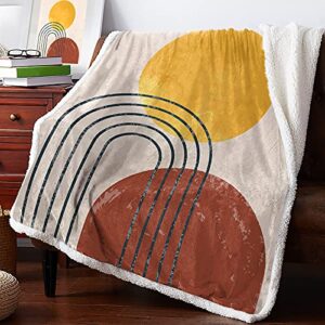 Possta Decor Mid Century Sherpa Blanket Flannel Retro Bed Throw Abstract Geometry Microfiber Thick Shaggy Throw Fluffy Fuzzy Boho Sun Warm Blanket for Sofa Bed Couch Travel Camping 40x50In