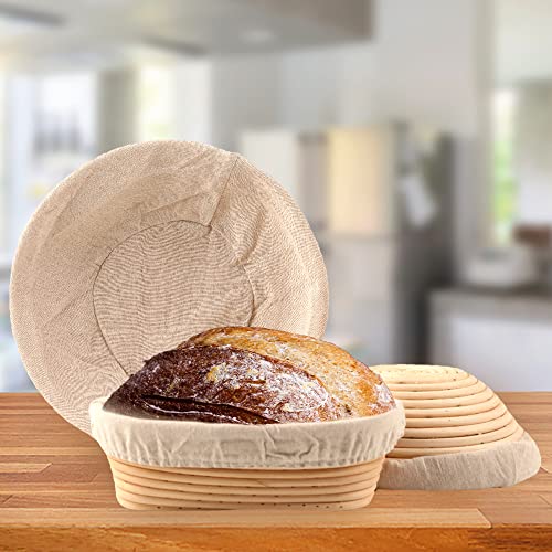 DOYOLLA Bread Proofing Baskets Set of 2 8.5 inch Round Dough Proofing Bowls w/Liners Perfect for Home Sourdough Bakers Baking