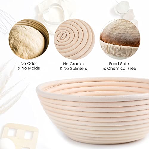 DOYOLLA Bread Proofing Baskets Set of 2 8.5 inch Round Dough Proofing Bowls w/Liners Perfect for Home Sourdough Bakers Baking