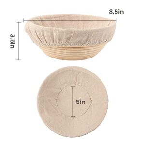 DOYOLLA Bread Proofing Baskets Set of 2 8.5 inch Round Dough Proofing Bowls w/Liners Perfect for Home Sourdough Bakers Baking