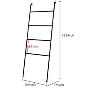 MyGift 4 Rung Black Metal Leaning Blanket Ladder Stand with Secure Wall Mount Holder, Farmhouse Bathroom Towel Ladder Rack