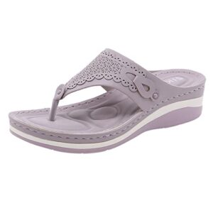 low wedge sandals for women size 9 summer slippers for women casual flip flops beach sandals wedge shoes (purple, 8)