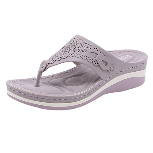 Low Wedge Sandals for Women Size 9 Summer Slippers for Women Casual Flip Flops Beach Sandals Wedge Shoes (Purple, 8)