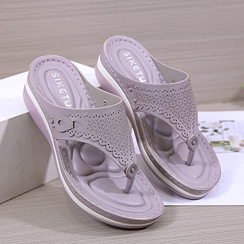 Low Wedge Sandals for Women Size 9 Summer Slippers for Women Casual Flip Flops Beach Sandals Wedge Shoes (Purple, 8)