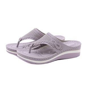 Low Wedge Sandals for Women Size 9 Summer Slippers for Women Casual Flip Flops Beach Sandals Wedge Shoes (Purple, 8)