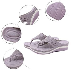 Low Wedge Sandals for Women Size 9 Summer Slippers for Women Casual Flip Flops Beach Sandals Wedge Shoes (Purple, 8)