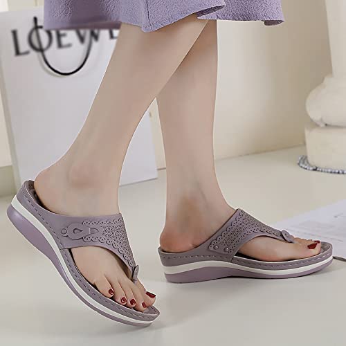 Low Wedge Sandals for Women Size 9 Summer Slippers for Women Casual Flip Flops Beach Sandals Wedge Shoes (Purple, 8)