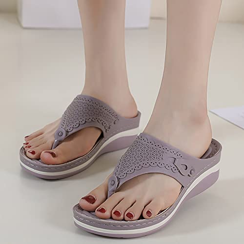 Low Wedge Sandals for Women Size 9 Summer Slippers for Women Casual Flip Flops Beach Sandals Wedge Shoes (Purple, 8)