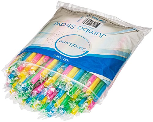 Jumbo Smoothie Straws Extra Wide - Individually Wrapped 100 Pack, BPA Free Milkshake Straw 0.47" Multi Colored Large Disposable For Boba Tea, Extra Durable Thick Restaurant Quality - by DuraHome