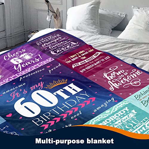 60th Birthday Gifts for Women Blanket 60x50in, 60th Birthday Gifts for Her, 60th Birthday Decorations for Women, 60 Year Old Birthday Gifts for Women Sister Wife Mom Grandma Soft Warm Throw Blanket