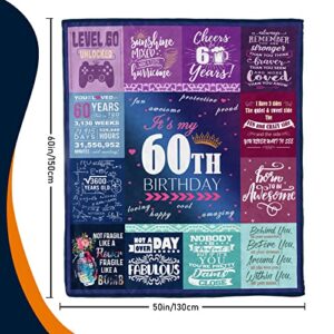 60th Birthday Gifts for Women Blanket 60x50in, 60th Birthday Gifts for Her, 60th Birthday Decorations for Women, 60 Year Old Birthday Gifts for Women Sister Wife Mom Grandma Soft Warm Throw Blanket