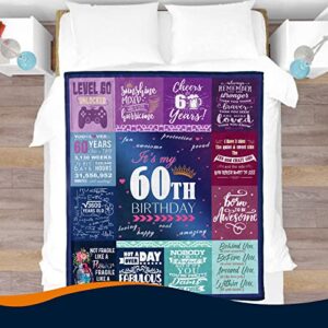 60th Birthday Gifts for Women Blanket 60x50in, 60th Birthday Gifts for Her, 60th Birthday Decorations for Women, 60 Year Old Birthday Gifts for Women Sister Wife Mom Grandma Soft Warm Throw Blanket