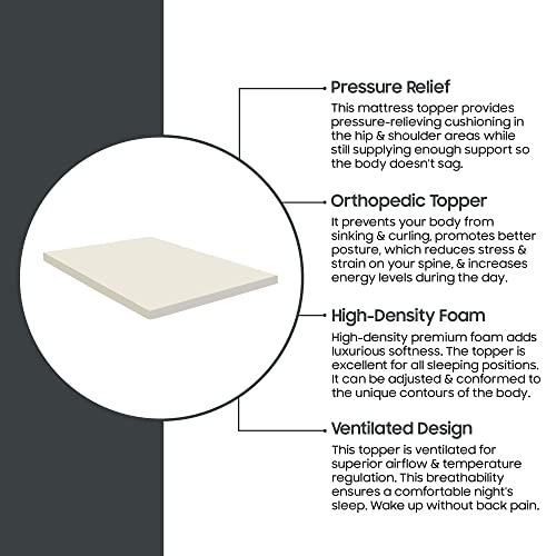 Nutan 1-inch Breathable Foam Mattress Topper for Orthopedic Support | Premium Supporting Bed Pads with Luxurious Softness, Comfortable Bed Toppers for Back Pain and Better Sleep, Queen, Off White