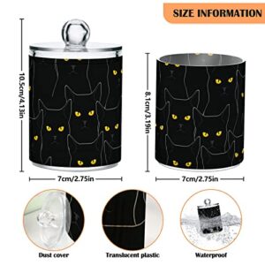 Moudou Black Cat Qtip Holder Dispenser 2 Pack, 15 oz Clear Plastic Apothecary Jar Set for Bathroom Canister Cosmetics Storage Organizer for Cotton Ball, Cotton Swab, Floss Picks