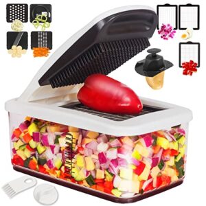 rük vegetable chopper, extra large pro food chopper, multi 10-in-1 onion chopper vegetable cutter, 6 blades, 4 vegetable spiralizers for salad potato carrot with 2.6-quart container & e-recipes