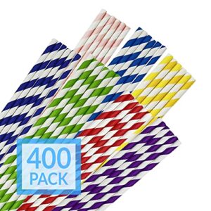 reli. 400 pack paper straws (assorted colors) | paper straws for drinking - disposable, biodegradable/eco-friendly | rainbow, multi-color drinking straws for crafts, party decoration, restaurants