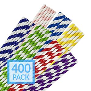 Reli. 400 Pack Paper Straws (Assorted Colors) | Paper Straws for Drinking - Disposable, Biodegradable/Eco-Friendly | Rainbow, Multi-Color Drinking Straws for Crafts, Party Decoration, Restaurants