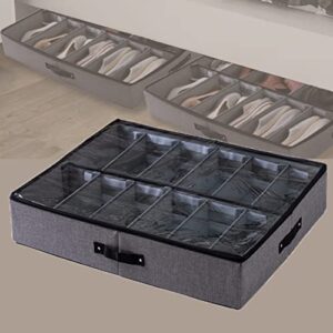 portmaxi under bed shoe storage organizer, extra large, adjustable dividers, fits 12 pairs, under bed storage solution(grey)