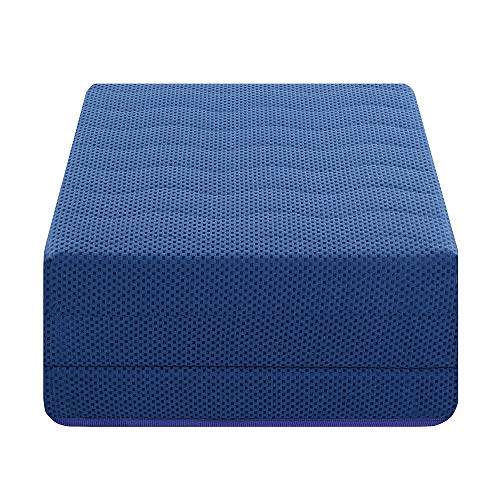 PrimaSleep 4 inch Tri-Folding Topper, Narrow Twin, Blue, Supportive Memory Foam, Best for Visitors Sleepovers Car Trips Camping or Dorm Room Bed (Blue)