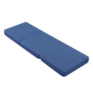 PrimaSleep 4 inch Tri-Folding Topper, Narrow Twin, Blue, Supportive Memory Foam, Best for Visitors Sleepovers Car Trips Camping or Dorm Room Bed (Blue)