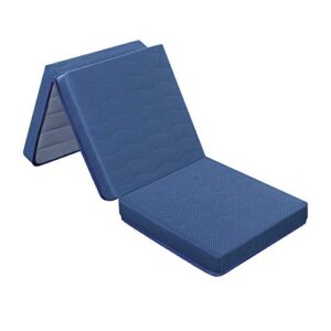 PrimaSleep 4 inch Tri-Folding Topper, Narrow Twin, Blue, Supportive Memory Foam, Best for Visitors Sleepovers Car Trips Camping or Dorm Room Bed (Blue)