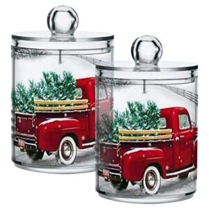 gredecor christmas winter qtip holder dispenser 2 pack red xmas tree truck winter snowflake dog bathroom decorative storage canister holder counter vanity organizer for cotton ball swabs pads floss