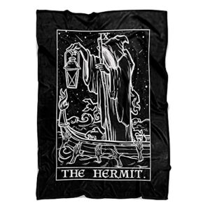 the hermit tarot card throw blanket - grim reaper gothic halloween home decor (black & white) (60" x 50")