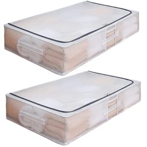 under bed storage containers, clear under bed storage bags sturdy foldable clothes organizers storage bins for clothing blankets bedding comforter bedroom closet dorm, with reinforced handles, 2-pack