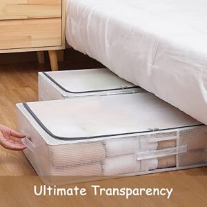 Under Bed Storage Containers, Clear Under Bed Storage Bags Sturdy Foldable Clothes Organizers Storage Bins for Clothing Blankets Bedding Comforter Bedroom Closet Dorm, with Reinforced Handles, 2-Pack