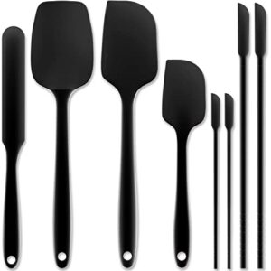 silicone spatula, forc 8 packs 600°f heat resistant bpa free nonstick cookware dishwasher safe flexible lightweight, food grade silicone cooking utensils set for baking, cooking, and mixing black