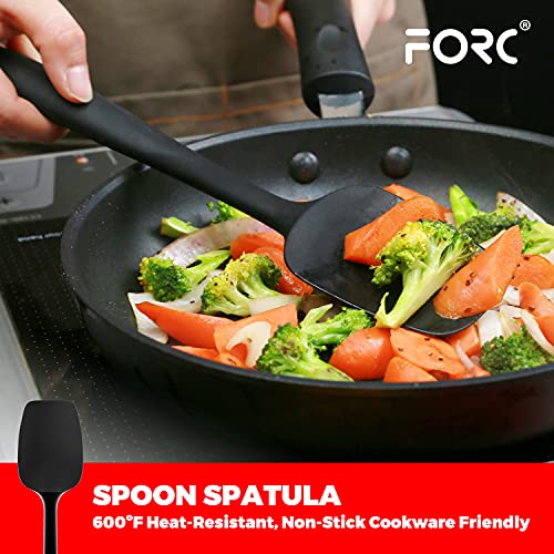 Silicone Spatula, Forc 8 Packs 600°F Heat Resistant BPA Free Nonstick Cookware Dishwasher Safe Flexible Lightweight, Food Grade Silicone Cooking Utensils Set for Baking, Cooking, and Mixing Black