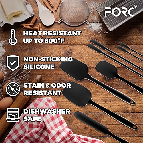 Silicone Spatula, Forc 8 Packs 600°F Heat Resistant BPA Free Nonstick Cookware Dishwasher Safe Flexible Lightweight, Food Grade Silicone Cooking Utensils Set for Baking, Cooking, and Mixing Black