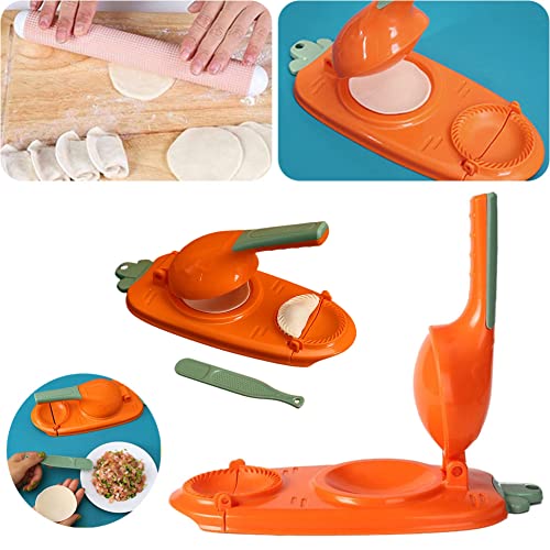 2 In 1 Dumpling Maker Machine, 2023 New Kitchen Dumplings Making Tool, Manual Dough Presser Dumpling Wrappers Press Wrapper for Dumplings, Wonton(Orange)